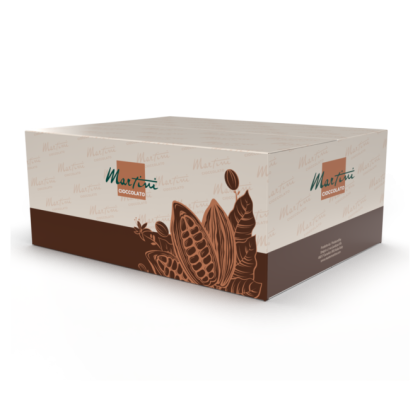Κρεμ και καφέ συσκευασία Martini Cioccolato με απεικονίσεις λοβών και κόκκων κακάο στις πλευρές.