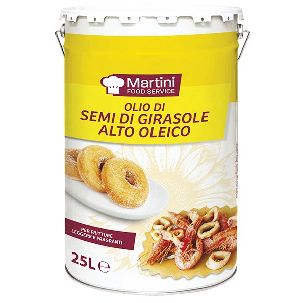 Μεταλλικό δοχείο 25L ελαιολάδου ηλιέλαιου high oleic Martini Food Service, για τηγάνισμα, με ντόνατς και τηγανητά θαλ...