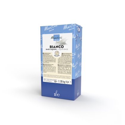 Μπλε-λευκό χαρτόκουτο 1 λίτρου υγρής βάσης Martini Gelato Bianco για επαγγελματικό παγωτό.