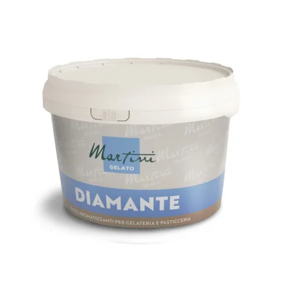Λευκό δοχείο πάστας γεύσης Martini Gelato Diamante για παγωτό και ζαχαροπλαστική, με γκρι-μπλε ετικέτα.