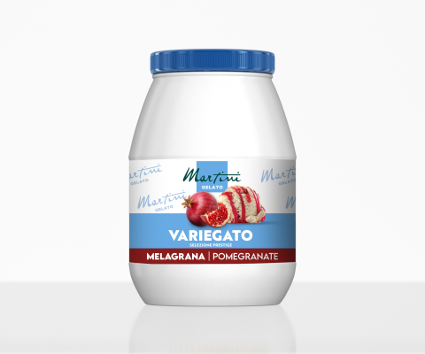Λευκό δοχείο με μπλε καπάκι Martini Gelato Variegato, Melagrana ρόδι, με μπάλα παγωτού και ρόδι