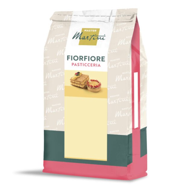 Σακούλα μείγματος Master Martini Fiorfiore Pasticceria με φωτογραφία φύλλου ζύμης και τάρτας στη συσκευασία.