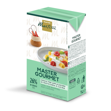 Χαρτοκιβώτιο 1L κρέμας Master Martini Master Gourmet, 26% λιπαρά, χωρίς γλουτένη, για ζαχαροπλαστική χρήση.