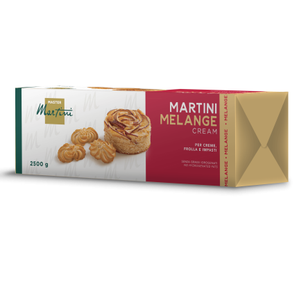 Κουτί Master Martini Κρέμα Melange, 2500g, με αρτοσκευάσματα και μπισκότα σαμπλέ στη συσκευασία.